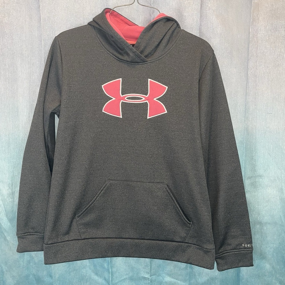 Youth Under Armour Storm Hoodie Hooded Sweatshirt YXL Cold Gear Gray & Pink